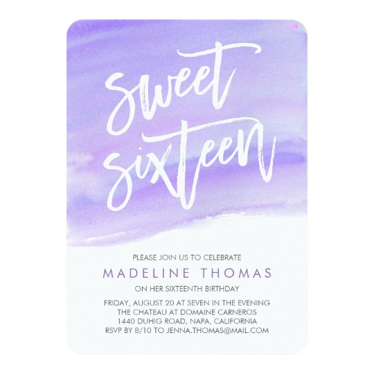 Modern Watercolor Purple Sweet Sixteen Invitation