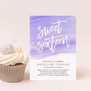 Modern Watercolor Purple Sweet Sixteen Invitation