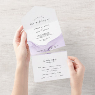 Modern Watercolor Purple Wedding All In One Invitation