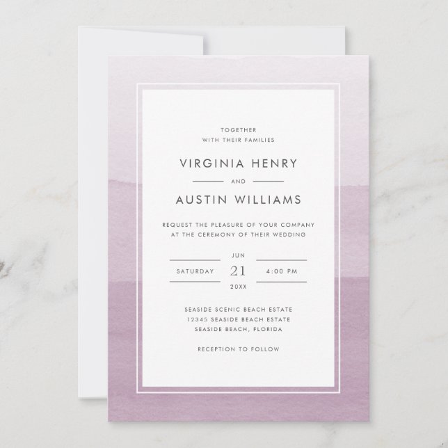 Modern Watercolor Purple Wedding Invitation (Front)