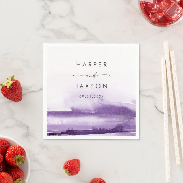 Modern Watercolor | Purple Wedding Napkins (Insitu)