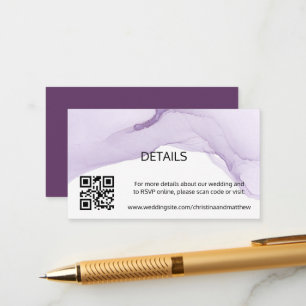 Modern Watercolor Purple Wedding QR Enclosure Card
