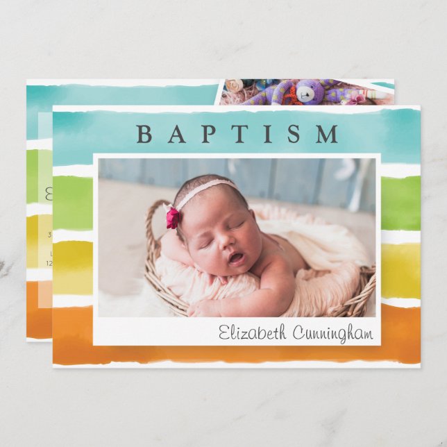 Modern Watercolor Rainbow Baptism Invitation (Front/Back)