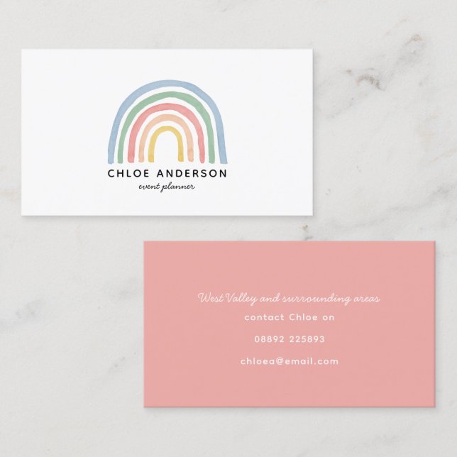 Modern watercolor rainbow cute colourful business card (Front/Back)