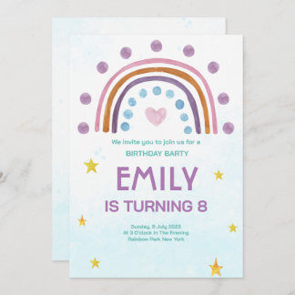 Modern Watercolor Rainbow Heart Birthday  Invitation
