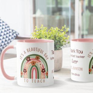 Modern watercolor rainbow Personalised teacher Mug