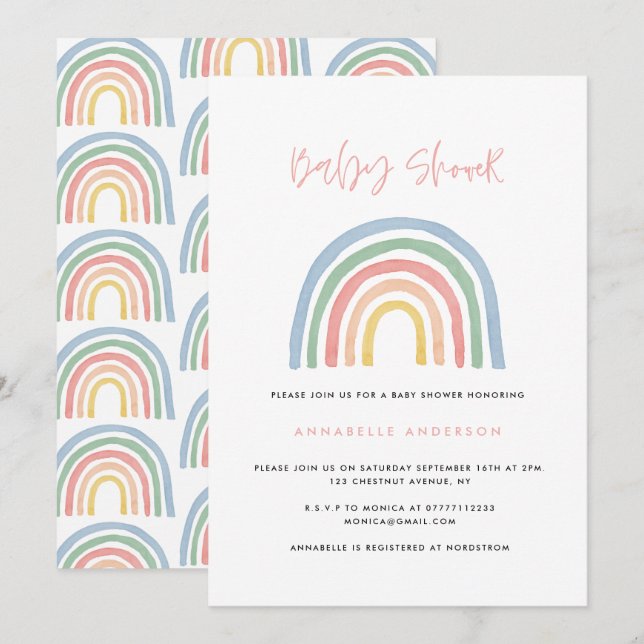 Modern watercolor rainbow stylish baby shower (Front/Back)