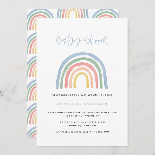 Modern watercolor rainbow stylish baby shower (Front/Back)