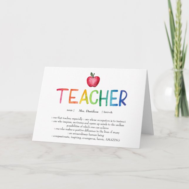 Modern Watercolor Rainbow Teacher Thank You   Card (Front)