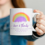 Modern watercolor rainbow teacher thank you  coffee mug<br><div class="desc">Watercolor pastel rainbow thank you coffee mug keepsake thoughtful gift personalised with your text in trendy purple handwriting script typography.</div>