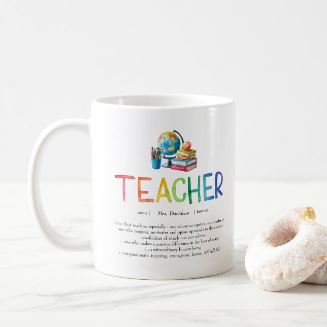Modern Watercolor Rainbow Teacher Thank You   Coffee Mug (With Donut)