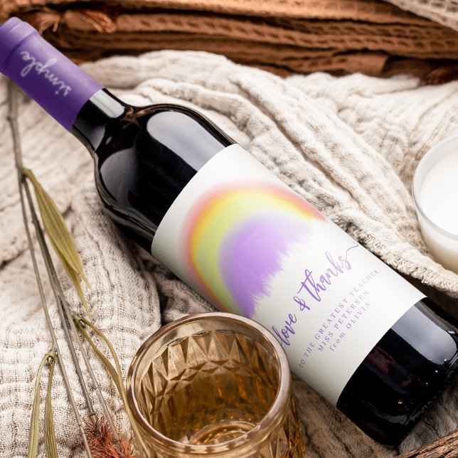 Modern watercolor rainbow teacher thank you custom wine label (Creator Uploaded)