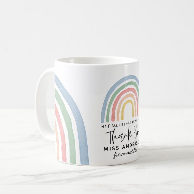 Modern watercolor rainbow teacher thank you gift coffee mug (Front Left)