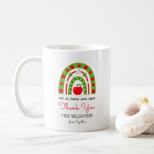 Modern Watercolor Rainbow Teacher Thank You Gift Coffee Mug (With Donut)