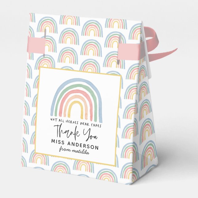 Modern watercolor rainbow teacher thank you gift favour box (Back Side)