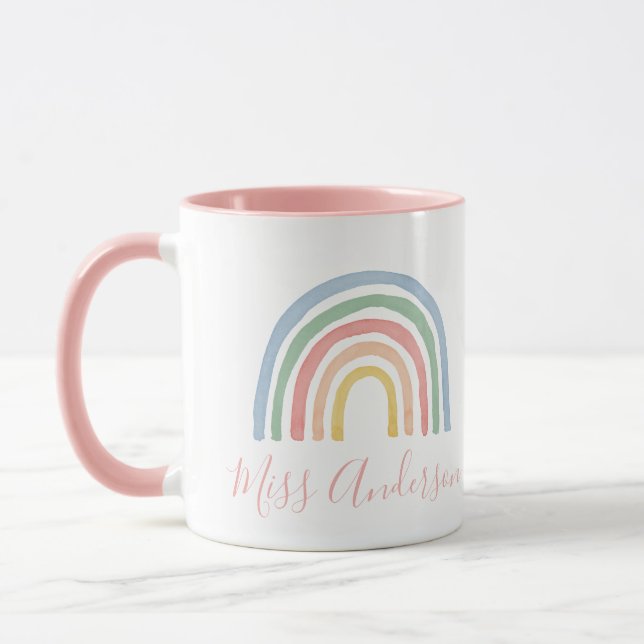 Modern watercolor rainbow teacher thank you gift m mug (Left)