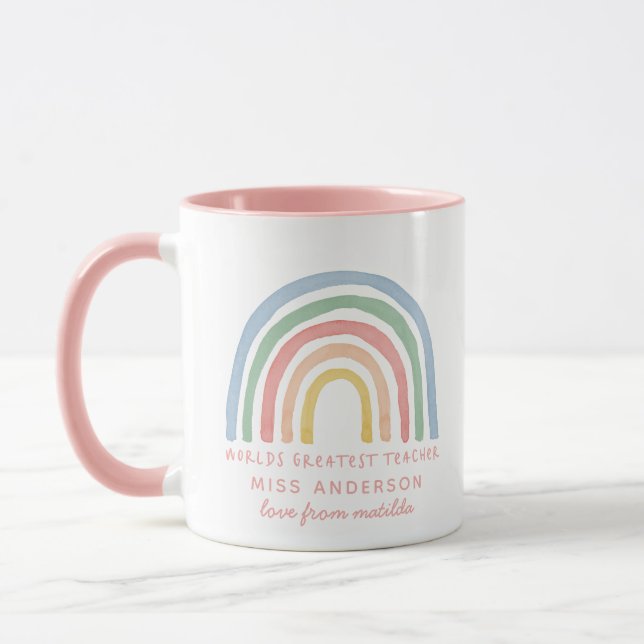 Modern watercolor rainbow teacher thank you gift m mug (Left)
