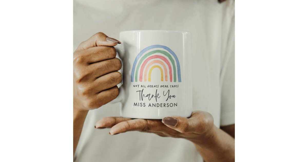 Modern watercolor rainbow teacher thank you gift mug | Zazzle