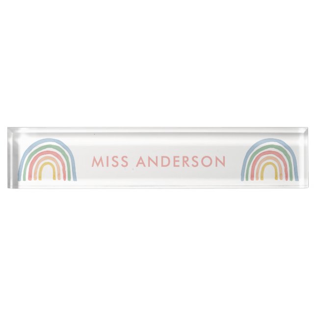 Modern watercolor rainbow teacher thank you gift nameplate (Front)