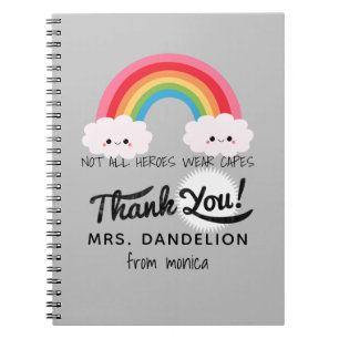 Modern watercolor rainbow teacher thank you gift notebook