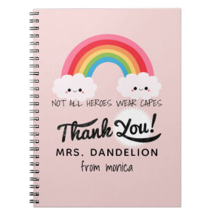 Modern watercolor rainbow teacher thank you gift  notebook