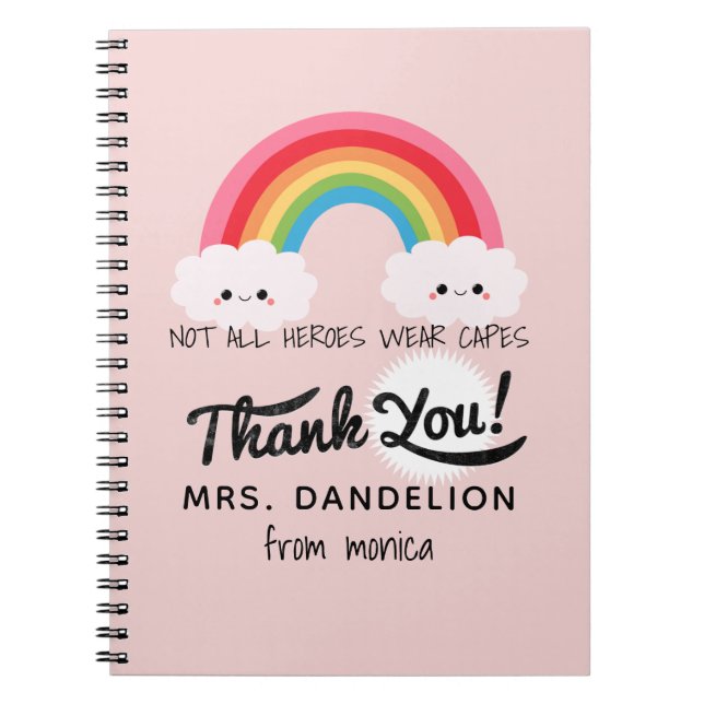 Modern watercolor rainbow teacher thank you gift  notebook (Front)
