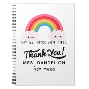 Modern watercolor rainbow teacher thank you gift  notebook