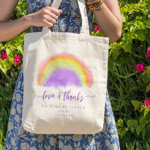 Modern watercolor rainbow teacher thank you gift tote bag