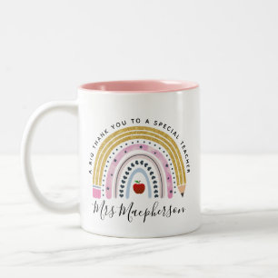 Modern Watercolor Rainbow Teacher Thank You Gift  Two-Tone Coffee Mug