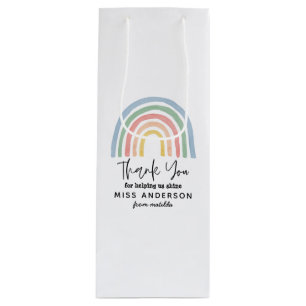 Modern watercolor rainbow teacher thank you gift  wine gift bag