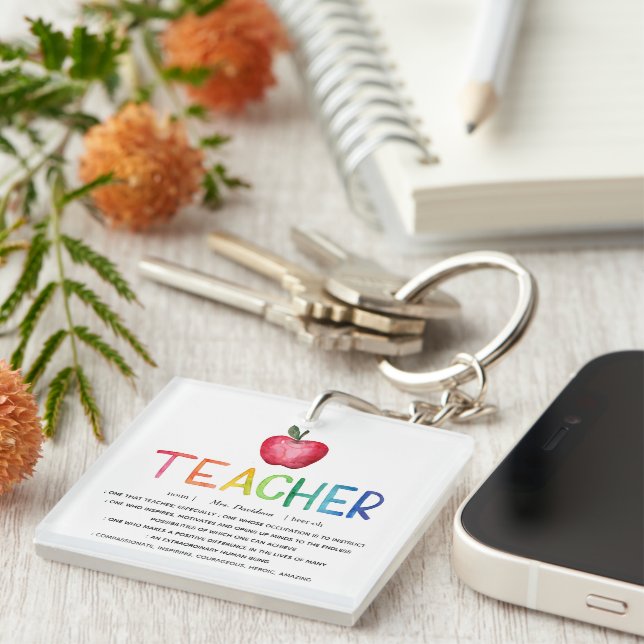 Modern Watercolor Rainbow Teacher Thank You   Key Ring (Front Right)