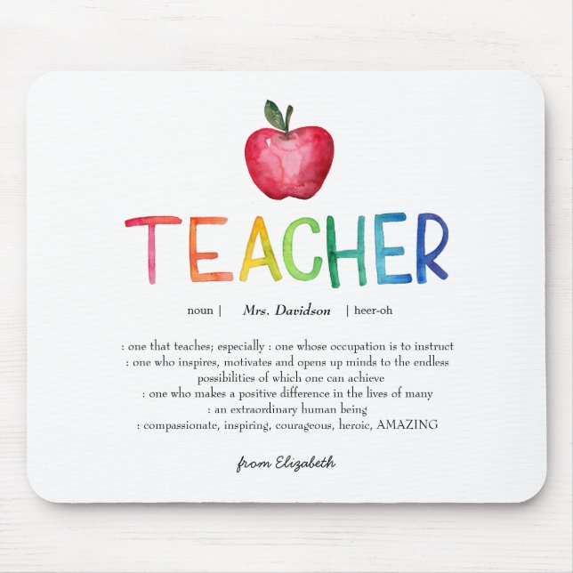 Modern Watercolor Rainbow Teacher Thank You  Mouse Mat (Front)