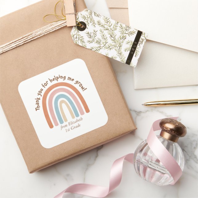 Modern Watercolor Rainbow Teacher Thank You Square Sticker (Gifting)