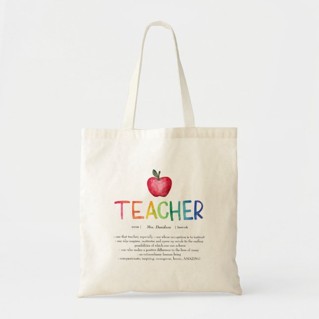 Modern Watercolor Rainbow Teacher Thank You Tote Bag (Front)