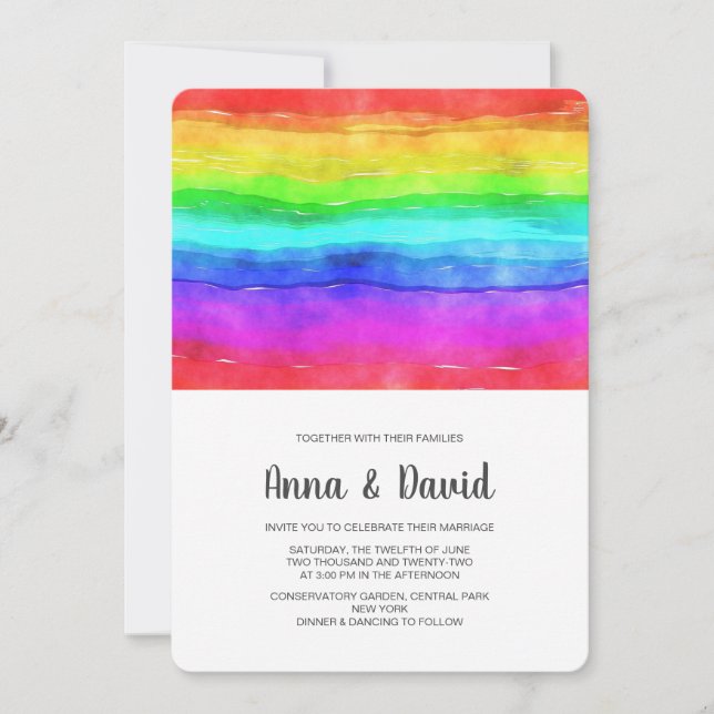 Modern Watercolor Rainbow Wedding Invitation (Front)