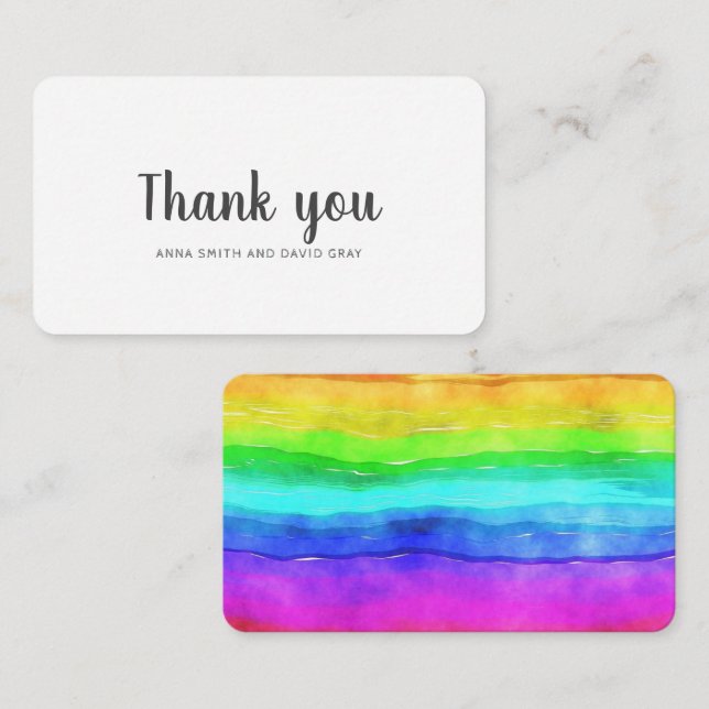 Modern Watercolor Rainbow Wedding Thankyou Card (Front/Back)