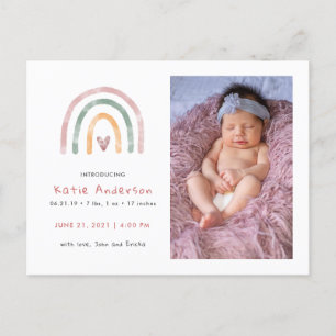 Modern Watercolor Rainbow with Heart Birth  Invitation Postcard