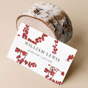 Modern Watercolor Red Berries Minimalist Simple Business Card
