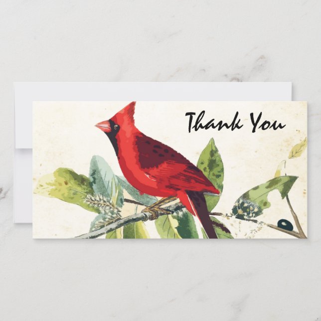 Modern Watercolor Red Cardinal Funeral Thank you Card (Front)