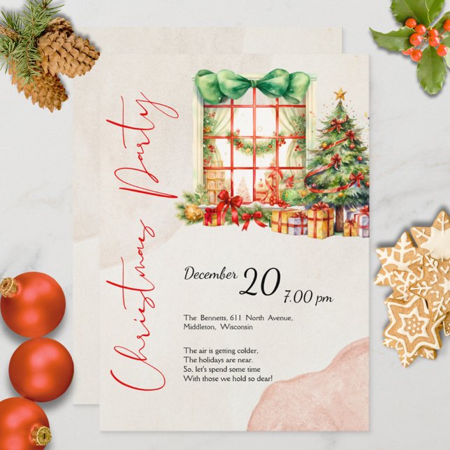 Modern Watercolor Red Green Cute Christmas Party Invitation (Creator Uploaded)