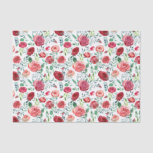 Modern Watercolor Red Roses Patterned Tissue Paper