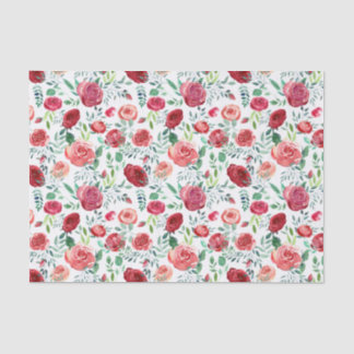 Modern Watercolor Red Roses Patterned Tissue Paper
