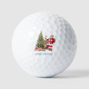 modern watercolor red santa with a tree christmas  golf balls