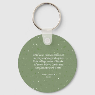 modern watercolor red santa with a tree christmas key ring