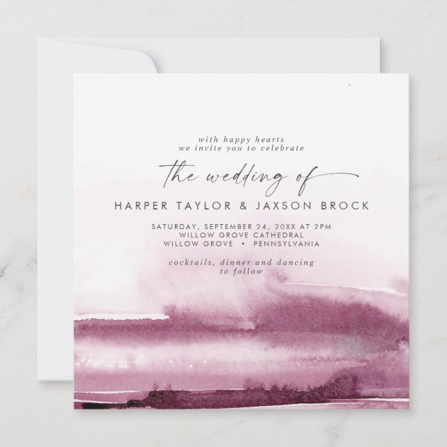 Modern Watercolor | Red Square Wedding Invitation (Front)