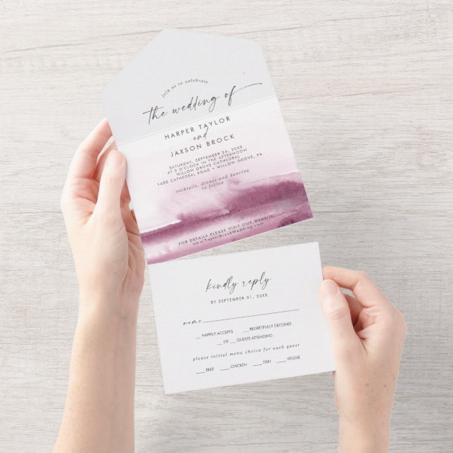 Modern Watercolor | Red Wedding All In One Invitation (Tearaway)
