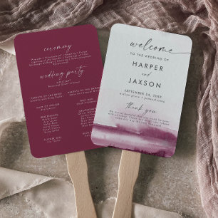Modern Watercolor   Red Wedding Program Hand Fan