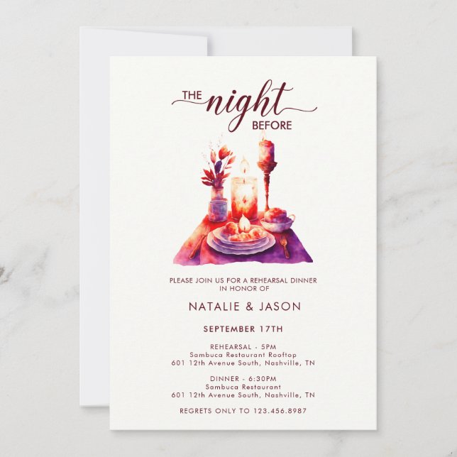  Modern Watercolor Rehearsal Dinner Table  Invitation (Front)