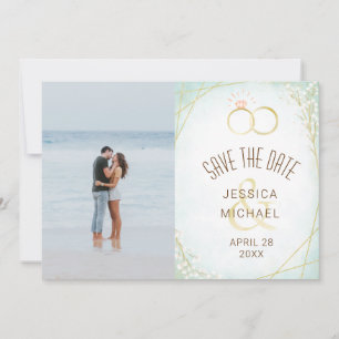 Modern Watercolor Rings Twigs Teal Geometric Photo Save The Date