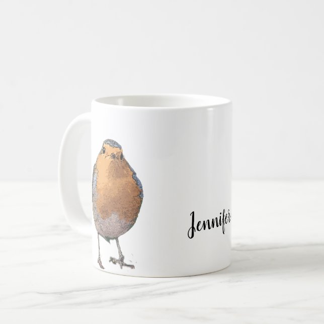 Modern watercolor Robin bird monogram name Coffee Mug (Front Left)